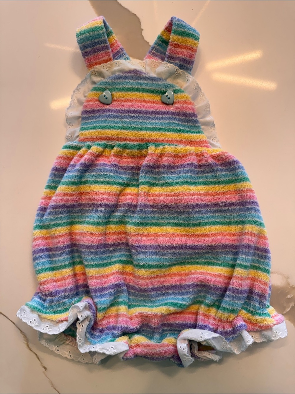 Vintage Health-tex Terry Cloth Rainbow Stripe Romper 6 Months Eyelet Trim